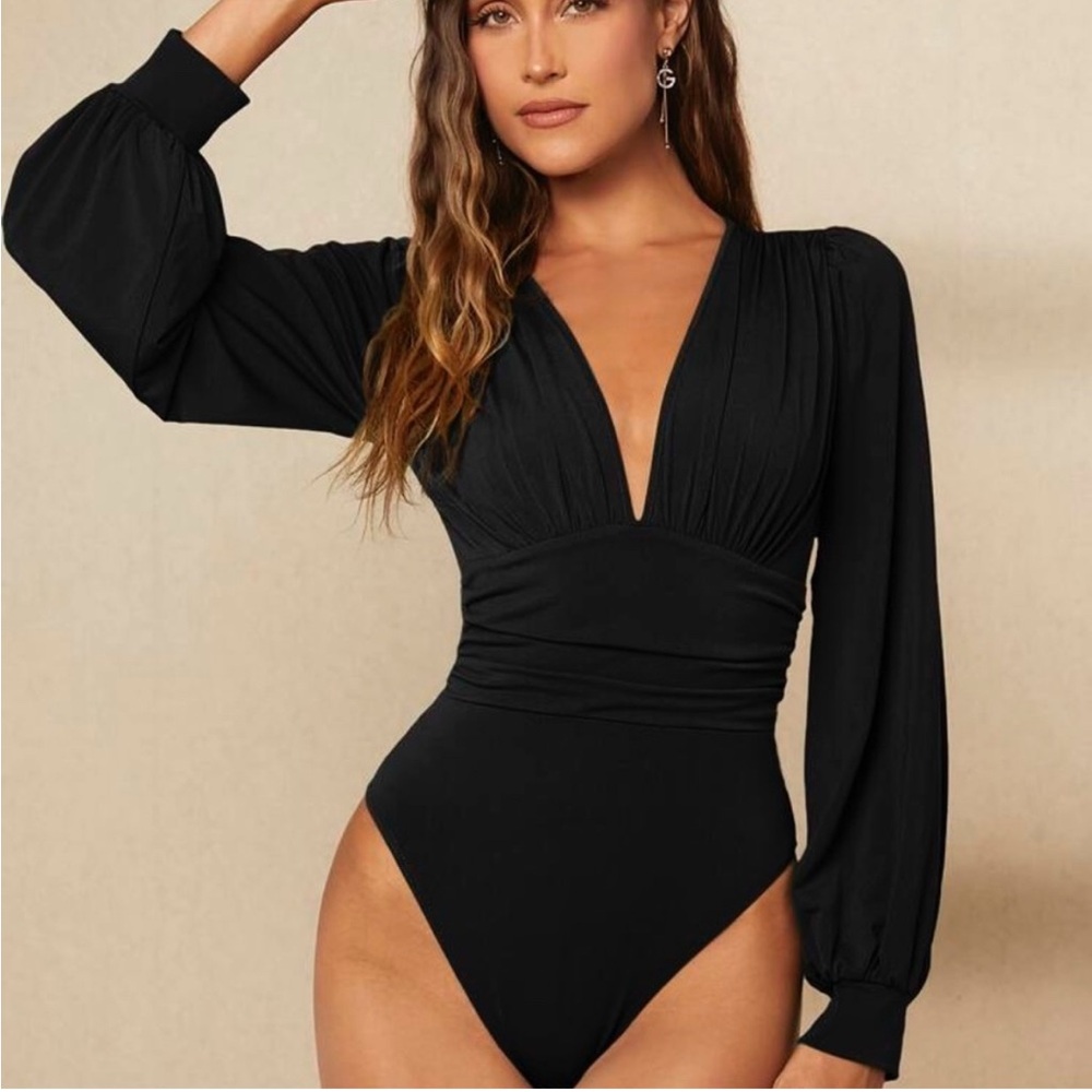 SHEIN Elegant Black Long Sleeve Bodysuit